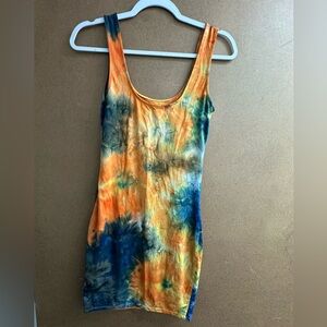 Heart & Hips Womens Dress Sz Small BOUTIQUE Orange Blue Tie Dye Maxi